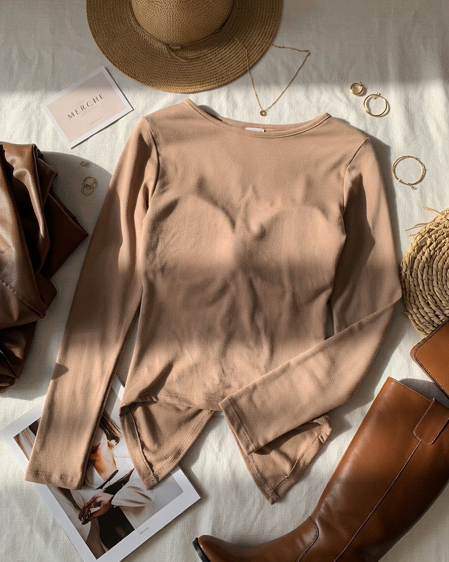 SLAY ERA PADDED SCARF DETAIL BROWN TOP