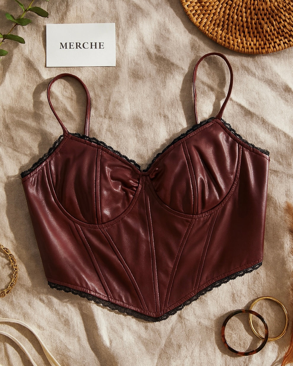 OLD LOVERS BURGUNDY FAUX LEATHER TOP