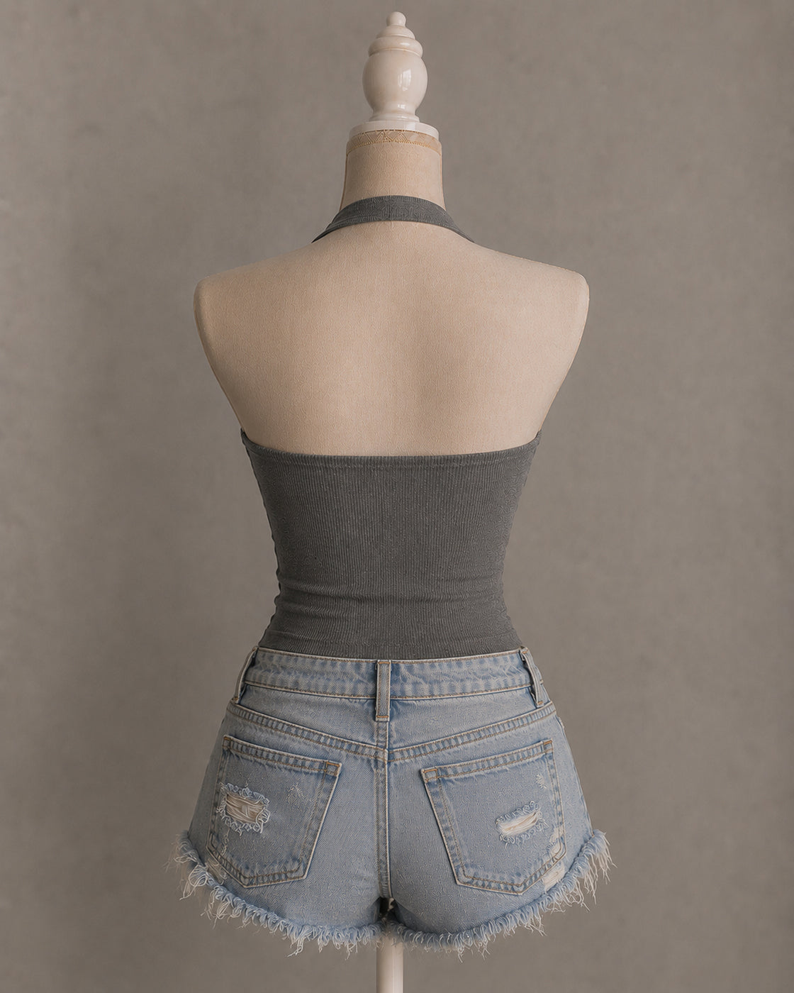 PEOPLE PLEASER PADDED GREY HALTERNECK TOP