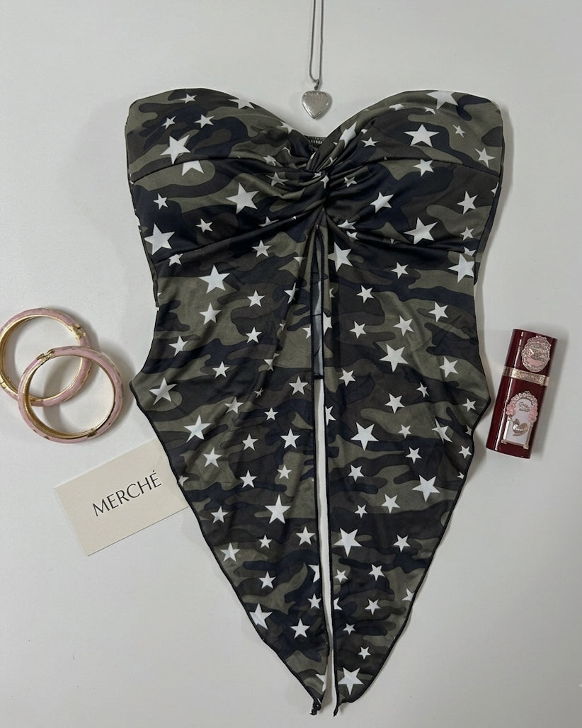 COMBAT MY STARS  PADDED TWISTED HANDKERCHIEF BANDEAU TOP