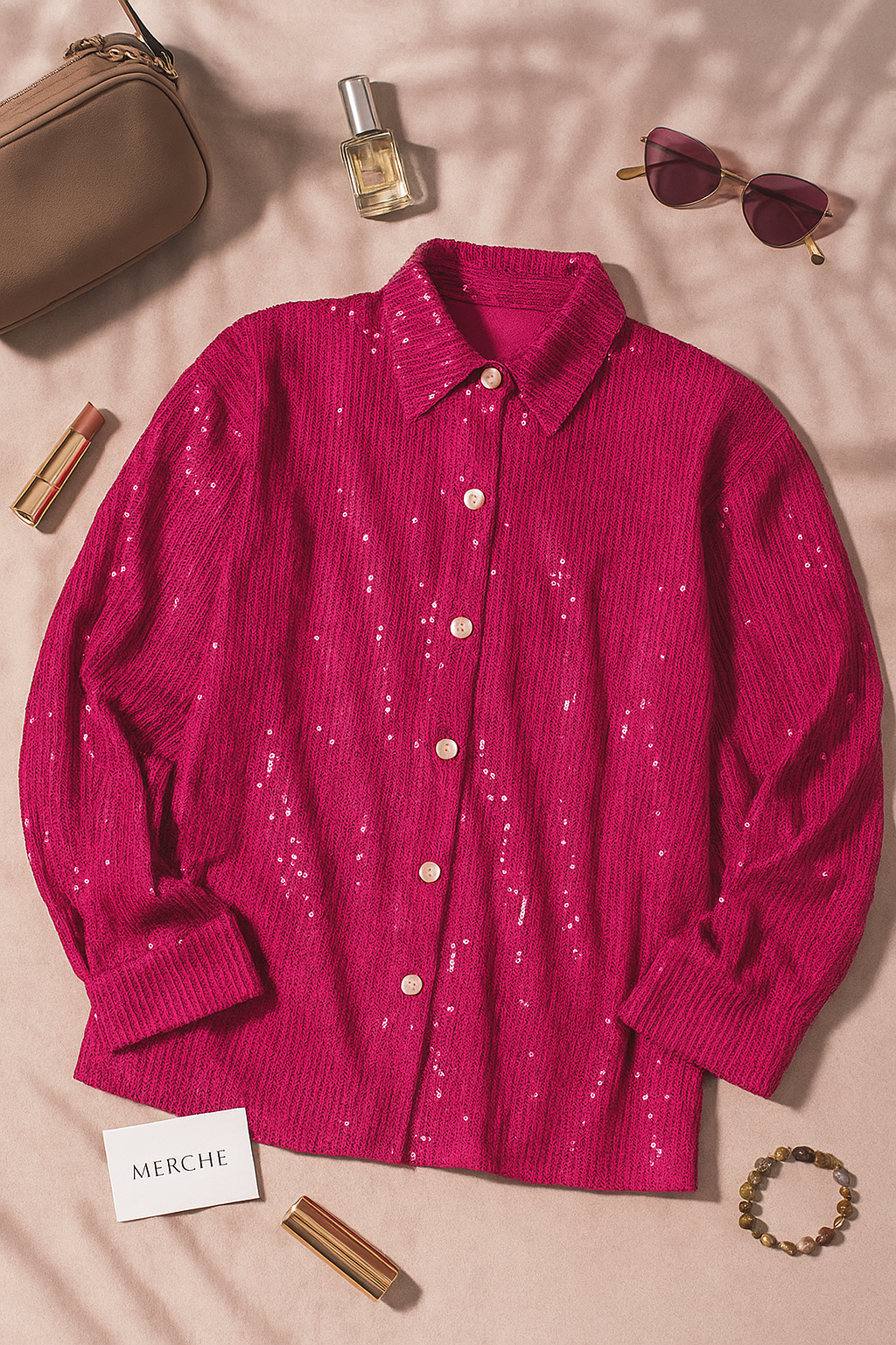 CAUGHT MY ATTENTION PINK SEQUIN LONG SHIRT