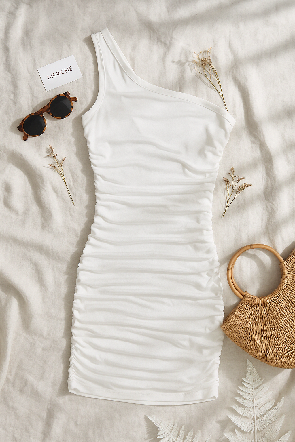 WHO IS SHE ONE-SHOULDER RUCHED MINI DRESS