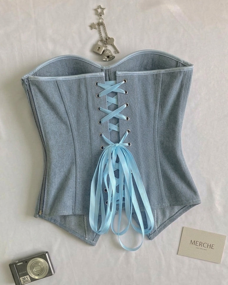 STRANGERS IN THE CITY DENIM PADDED CORSET