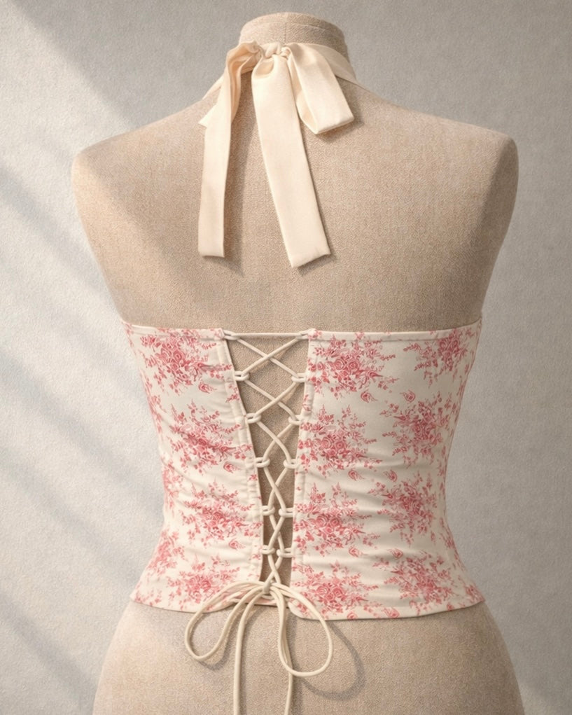BRIDGETON EFFECT FLORAL HALTERNECK CORSET