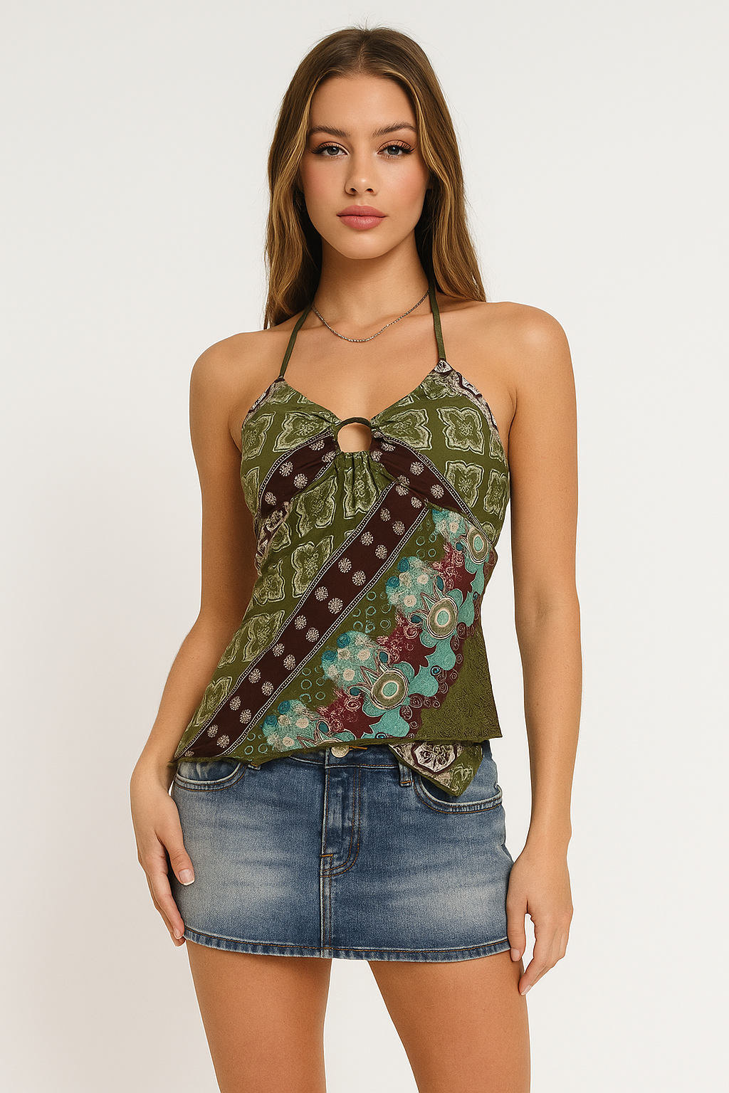 WONDERLAND MUSE PRINTED SCARF HALTERNECK TOP