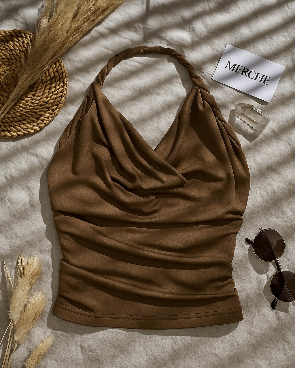 PUB CRAWL BROWN HALTERNECK TOP