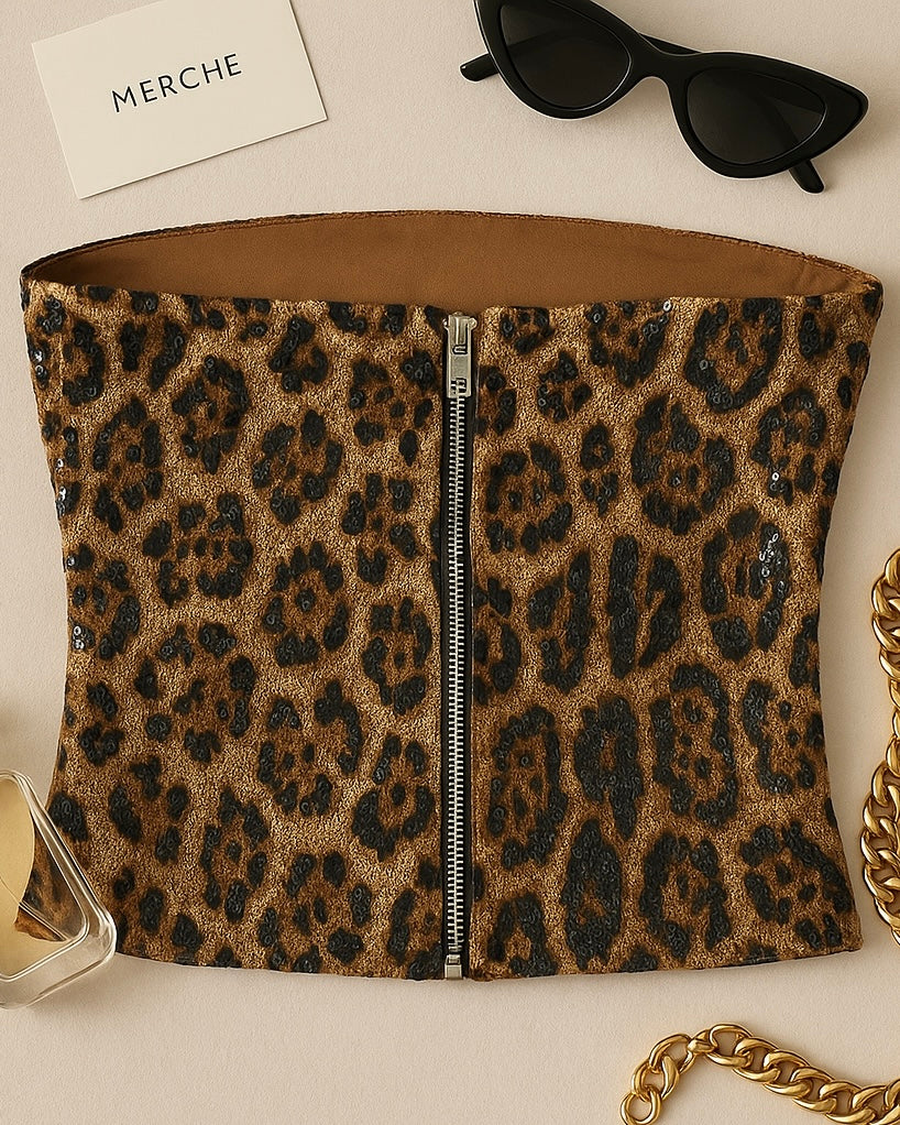 GOOD GIRL MOVES PRINTED SEQUIN LUXE BANDEAU TOP