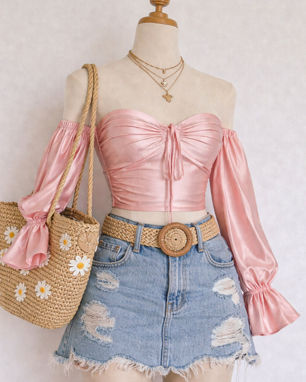 JUST WANNA FLEX PEACH SLASH NECK TOP