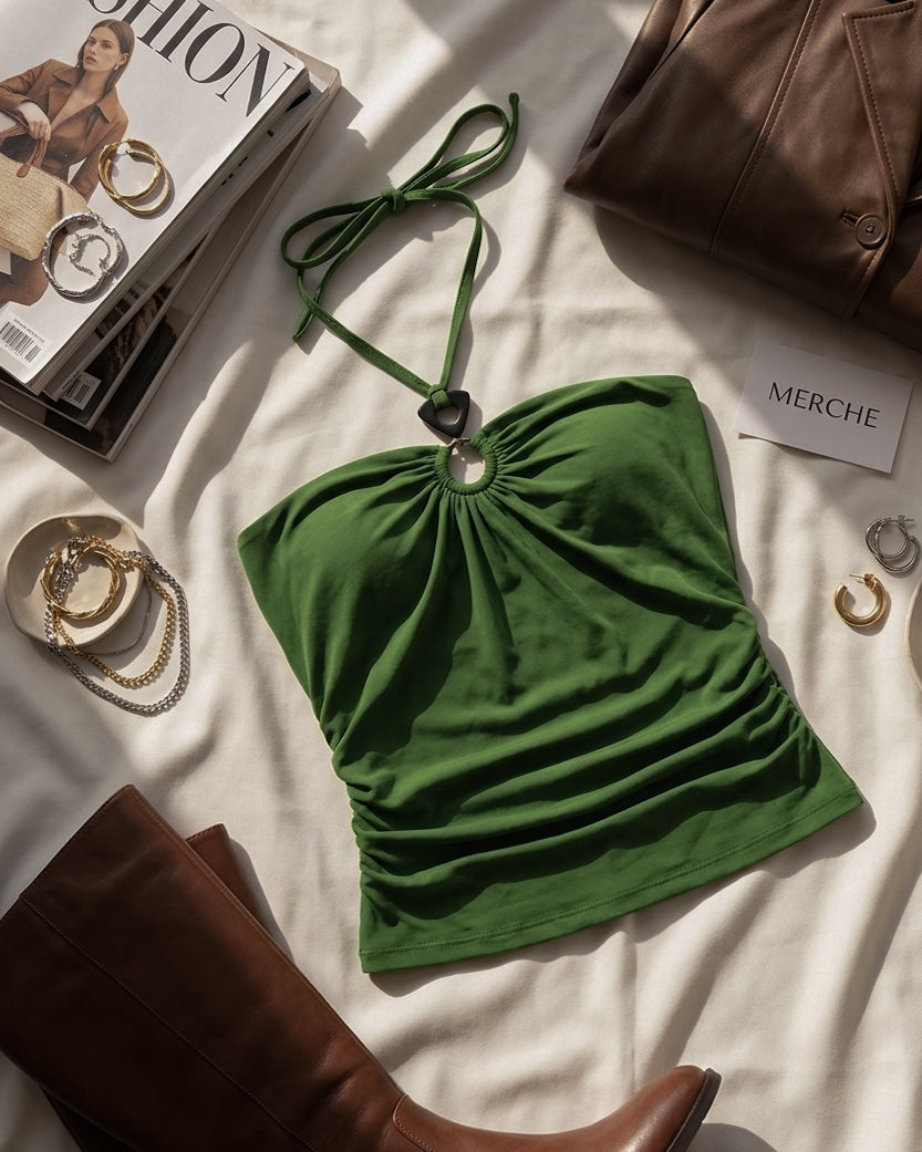 TROPICAL BABY EMERALD HALTERNECK TOP