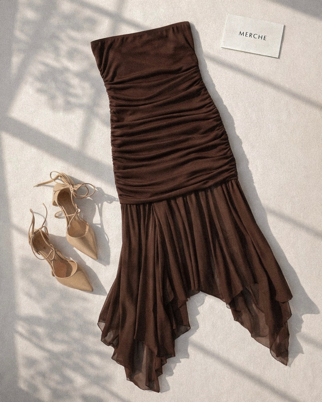 CHATEAU QUEEN MESH FLARE LUXE BROWN DRESS