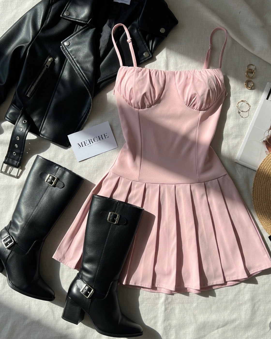 Y2K MOODBOARD PINK MINI PLEATED DRESS