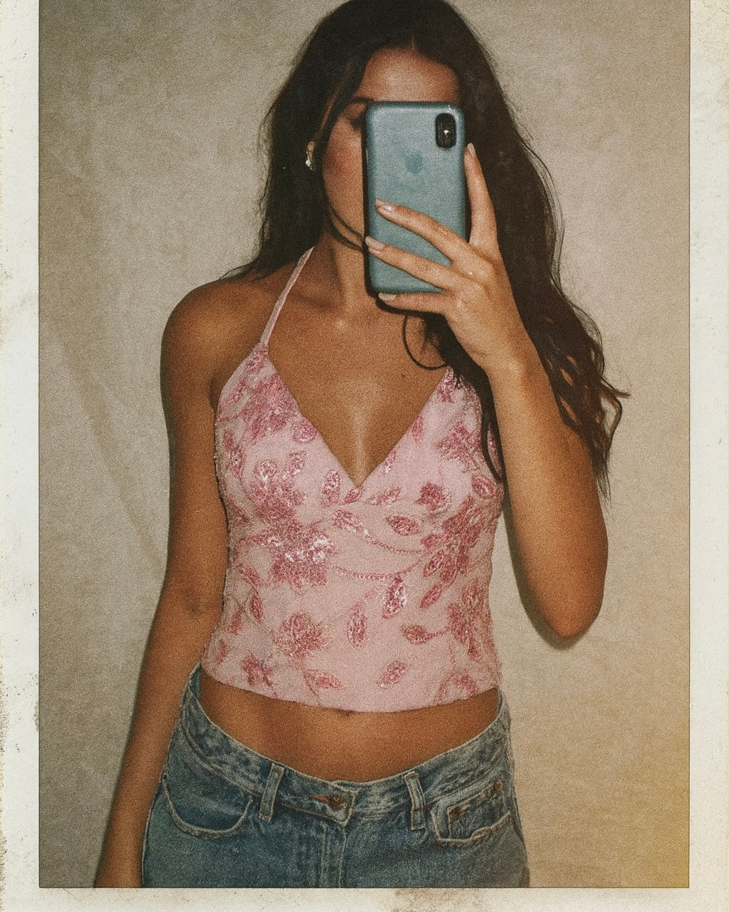 PRETTY PLEASE EMBROIDERED TIE-BACK HALTERNECK TOP