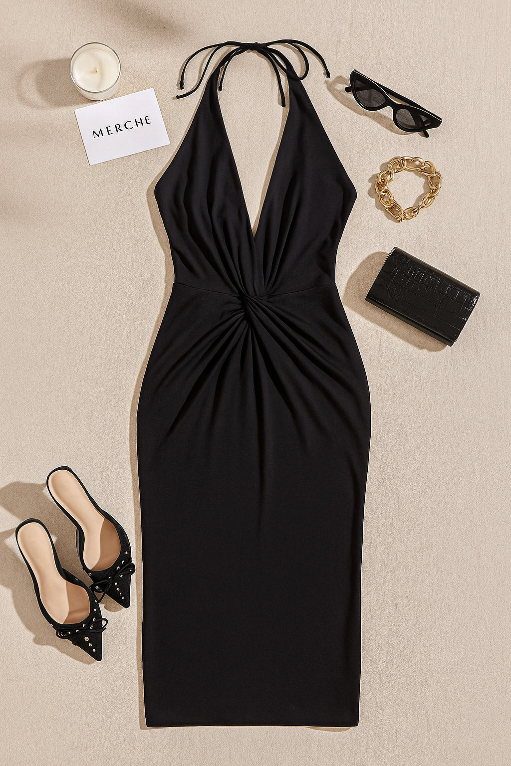 VACAY ESCAPE BLACK HALTERNECK DRESS