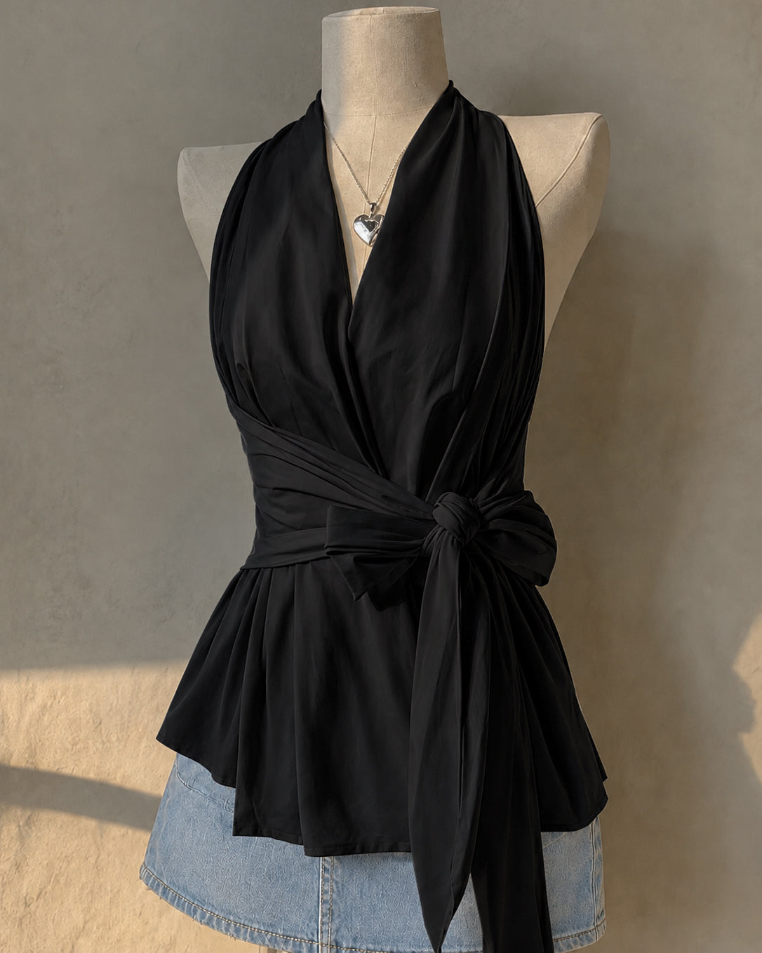 RAVE GIRL BLACK DRAPE HALTERNECK TOP