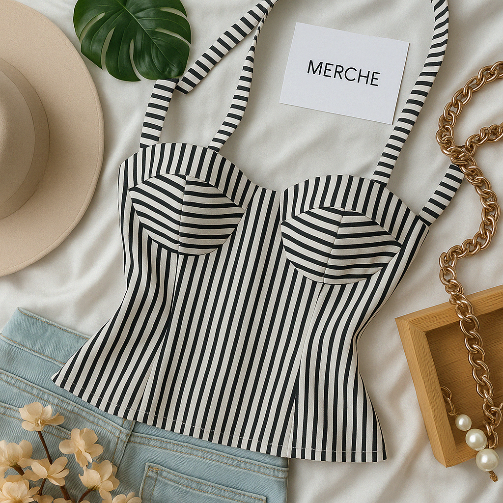 HOT SEAT STRIPED BANDEAU TOP WITH PENCIL SCARF