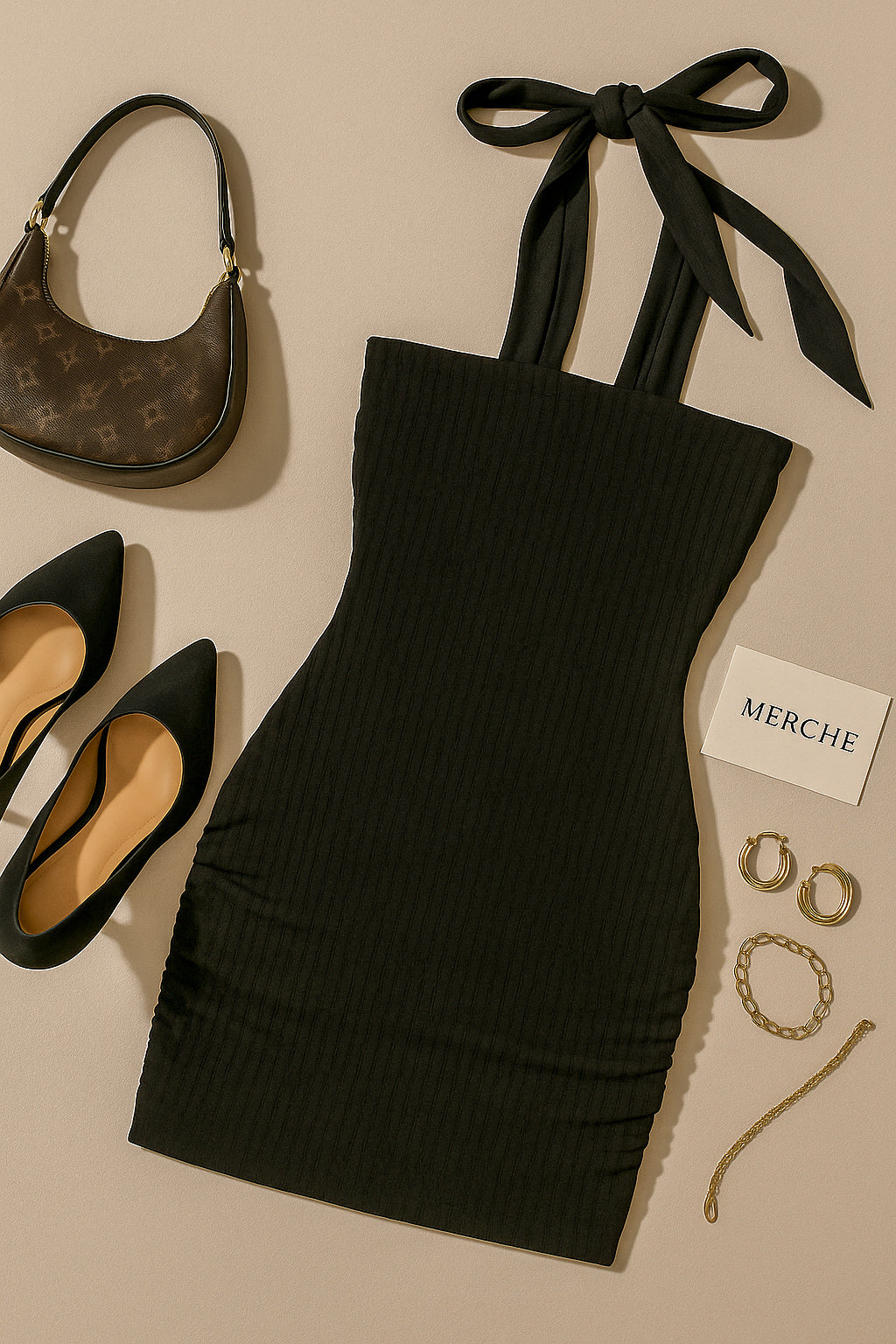 GENIE MAGIC BLACK HALTERNECK DRESS