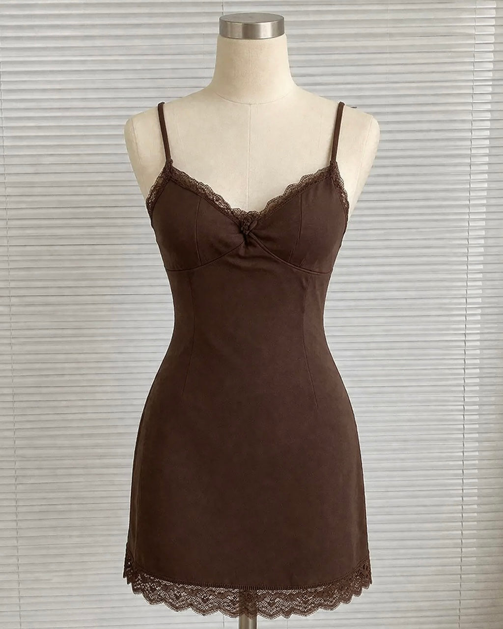 MONACO TIMES PADDED CHOCOLATE LACEY MINI DRESS