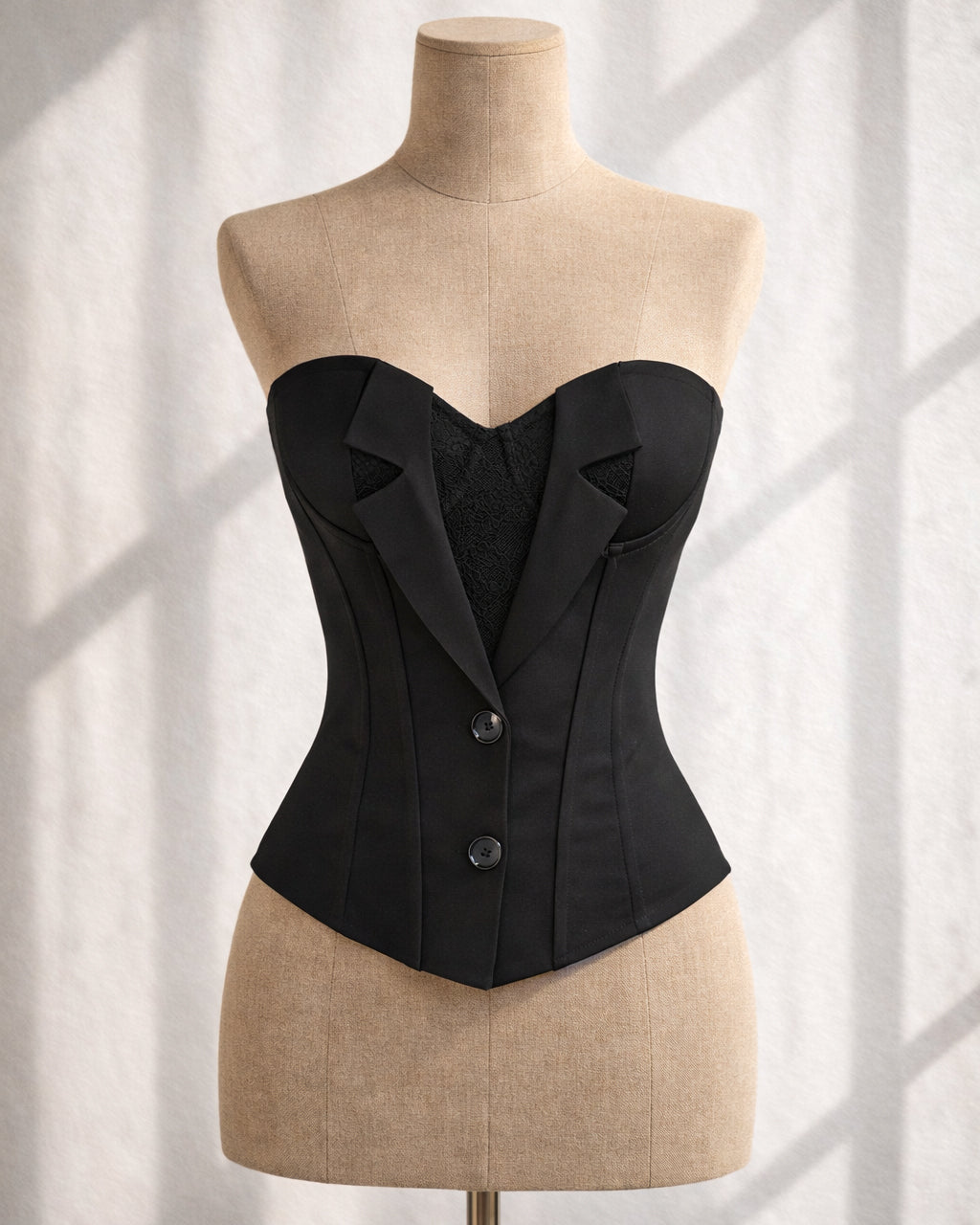 CALL THE SHOTS BLAZER INSPIRED LAPEL BLACK CORSET