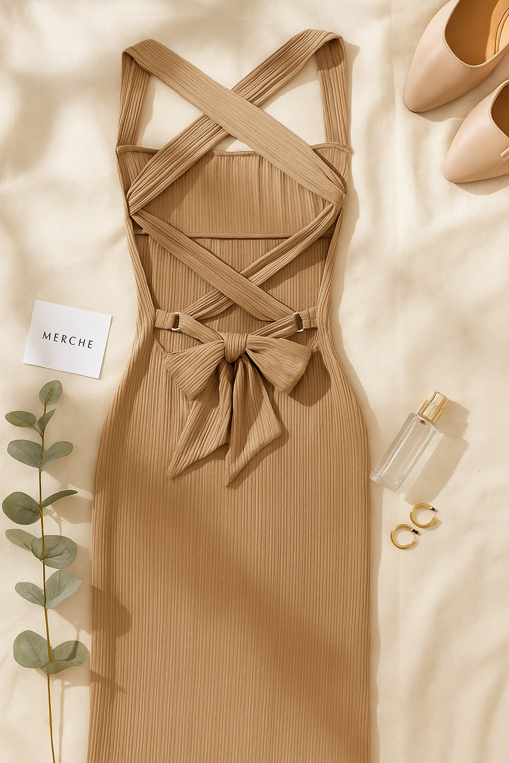 COCONUTS FOR YOU BEIGE CROSSBACK DRESS