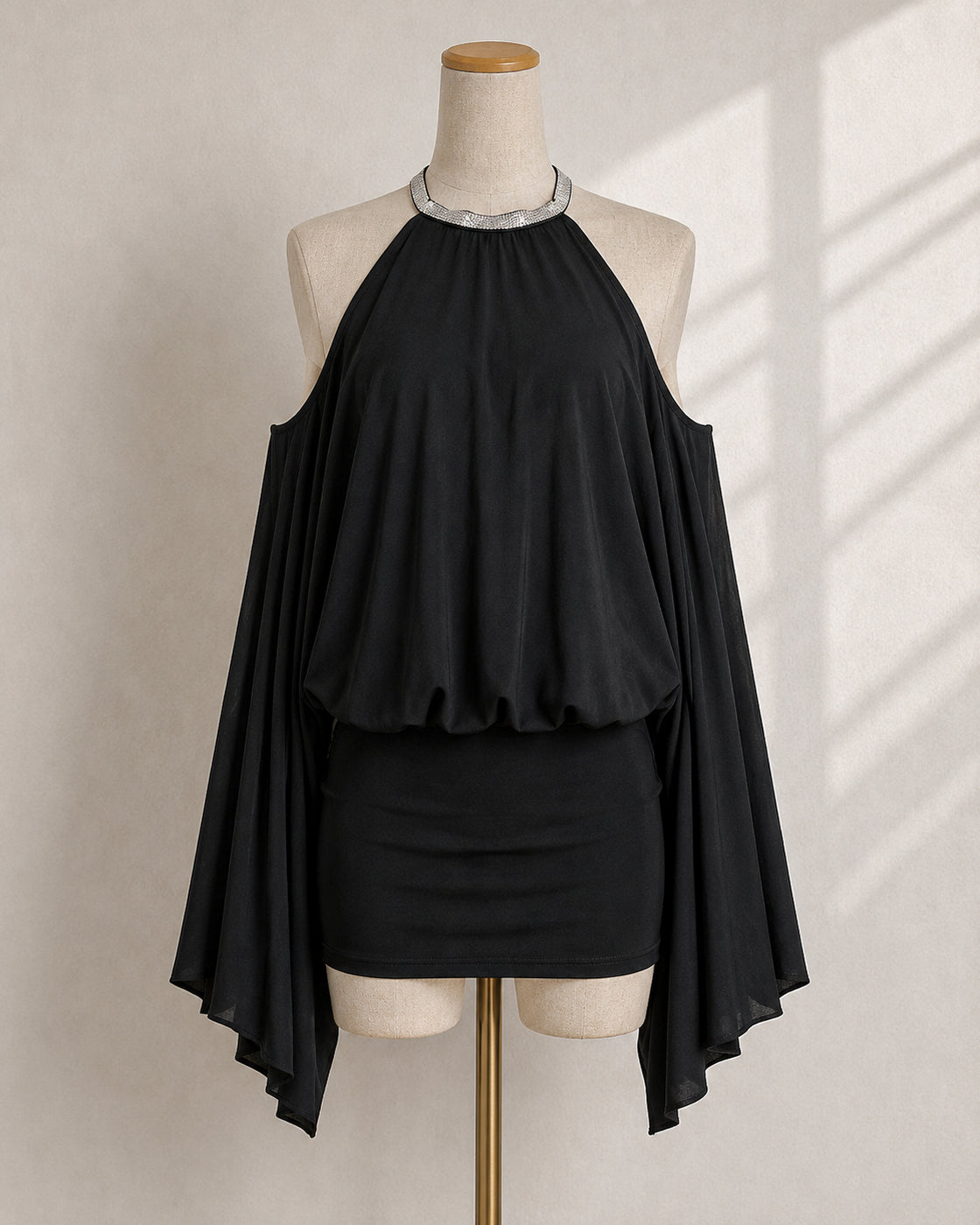 ICONS ONLY EMBELLISHED OPEN-BACK EMBROIDERED BLACK DRESS