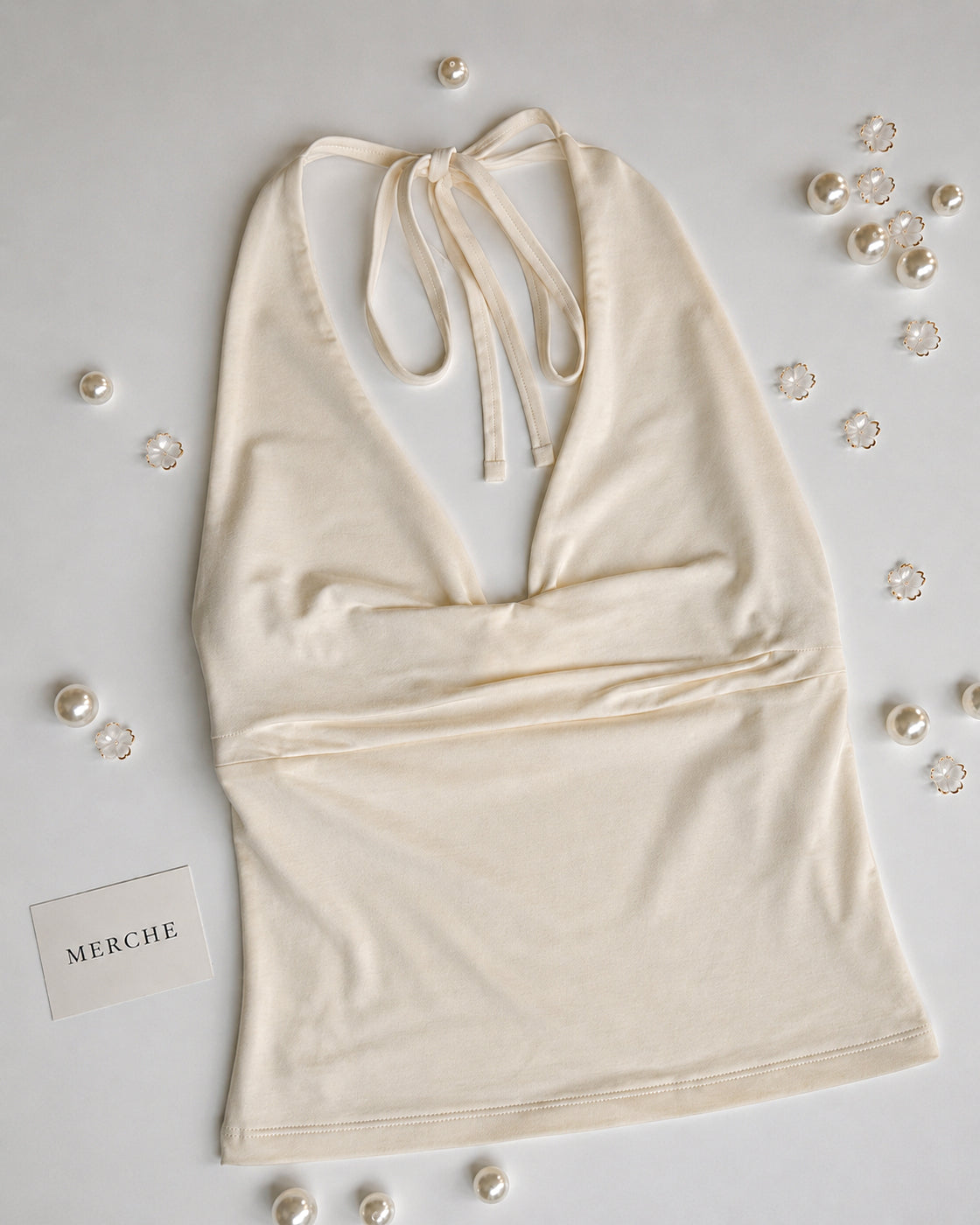 GIRLS WEEKEND COWL CREAM HALTERNECK TOP