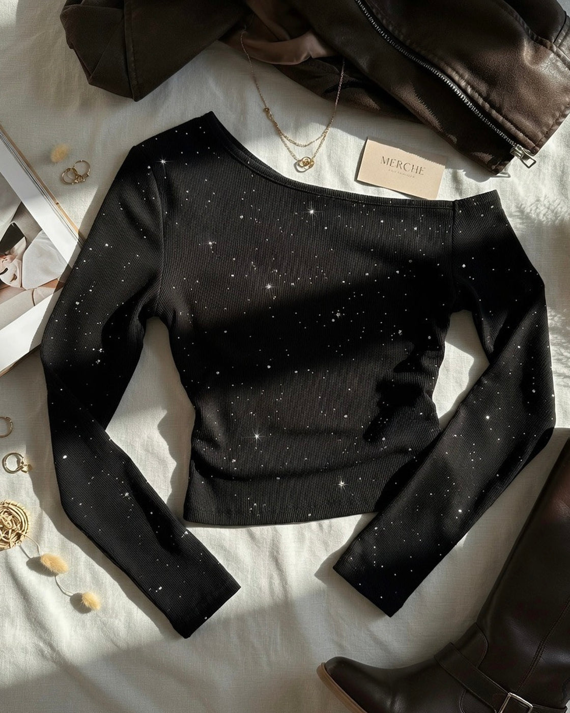 ANOTHER GALAXY SHIMMER OFF-SHOULDER TOP