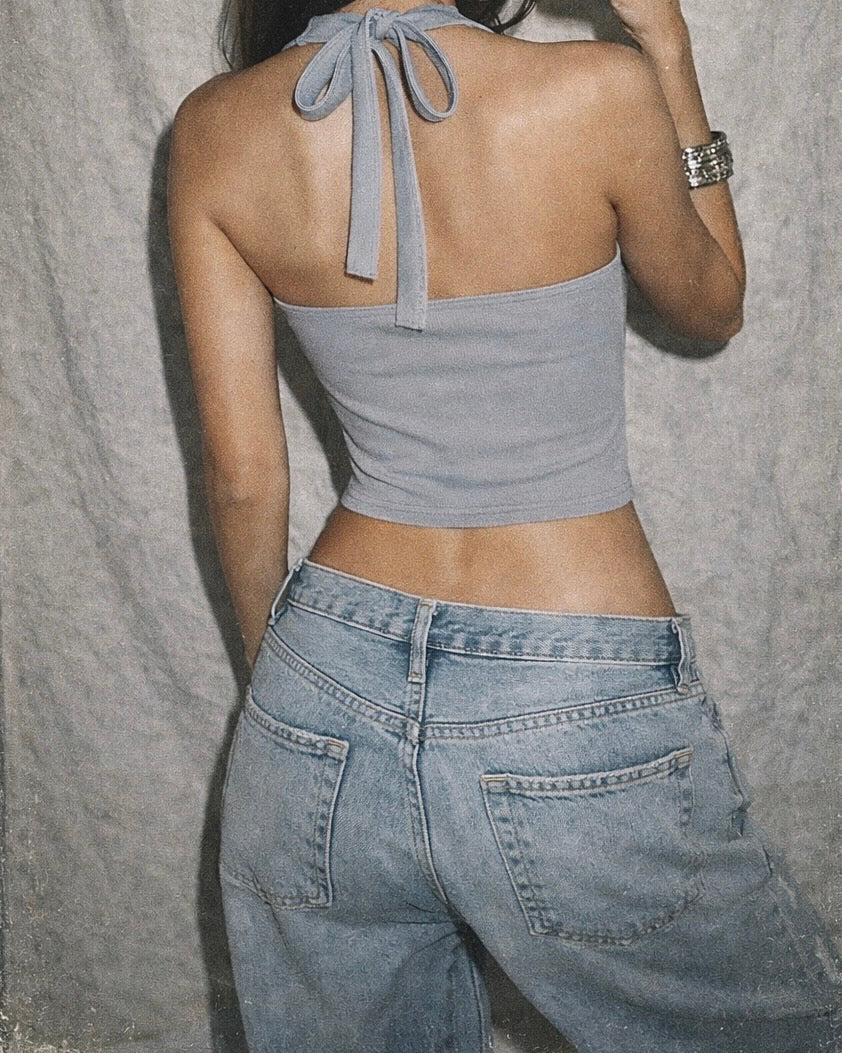 YOU CARE LACE DETAIL CORSETED HALTERNECK TOP