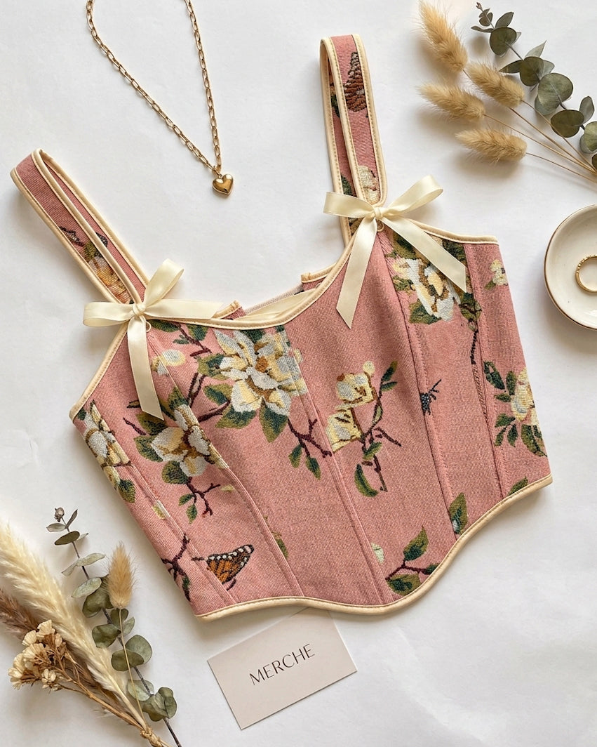 SHE BELONGS IN A MOVIE FLORAL JACQUARD DUSTY ROSE CORSET