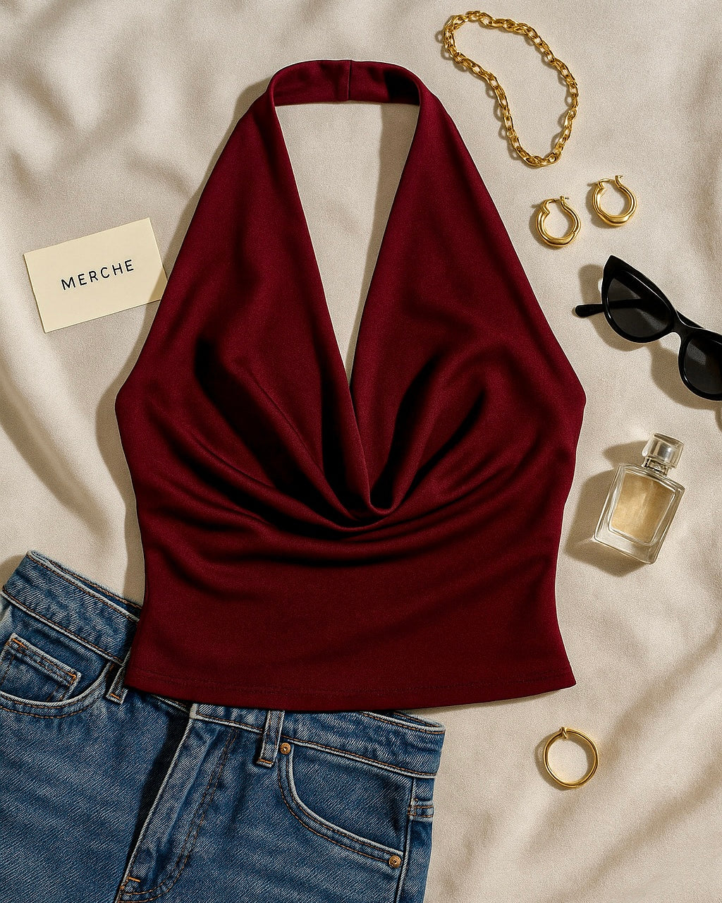SLAY BELLE MAROON COWL HALTERNECK TOP