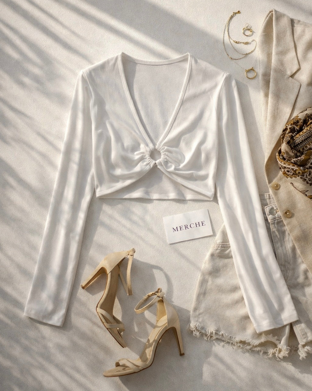 VACAY IN MONACO WHITE RING DETAIL CROP TOP