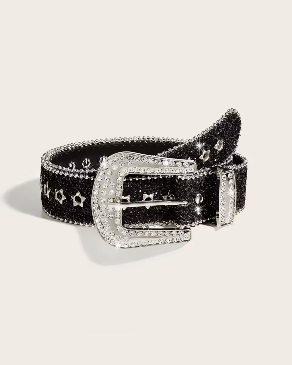 BUCKLE UP BUTTERCUP DIAMOND EMBELLISHED BLACK BELT
