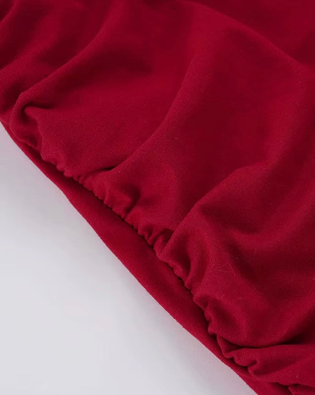 A WINTER TALE RED LUXE RUFFLE BANDEAU DRESS