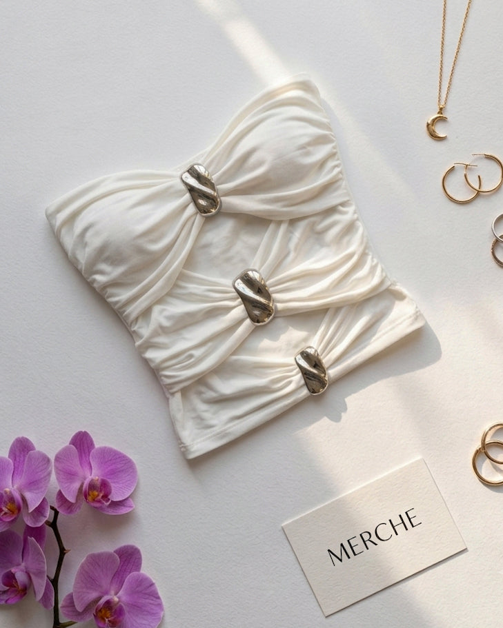 PICK YOUR POISON METAL ACCENT DETAIL TWISTED BANDEAU TOP