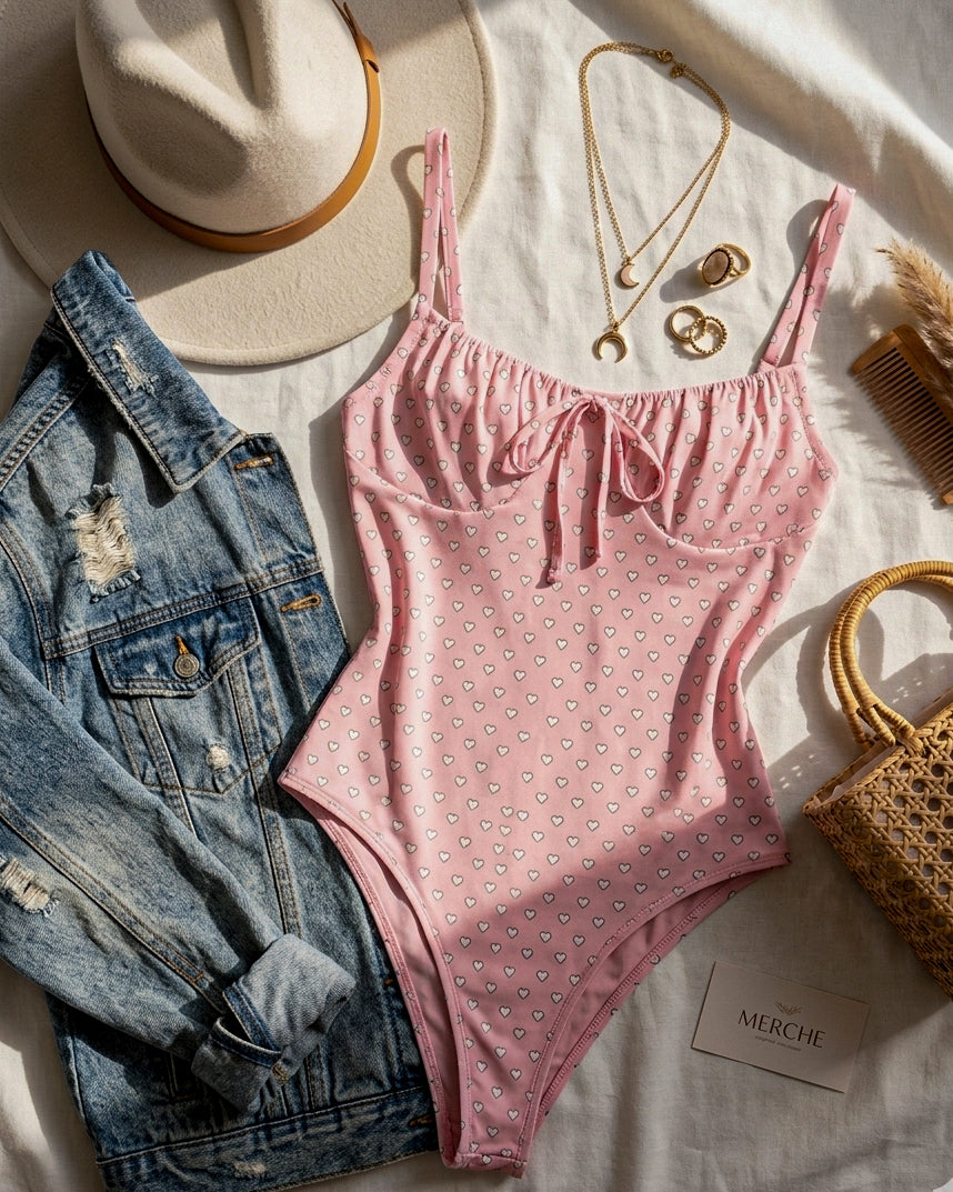 LOVERGIRL ERA HEART PRINTED SOFT PINK BODYSUIT