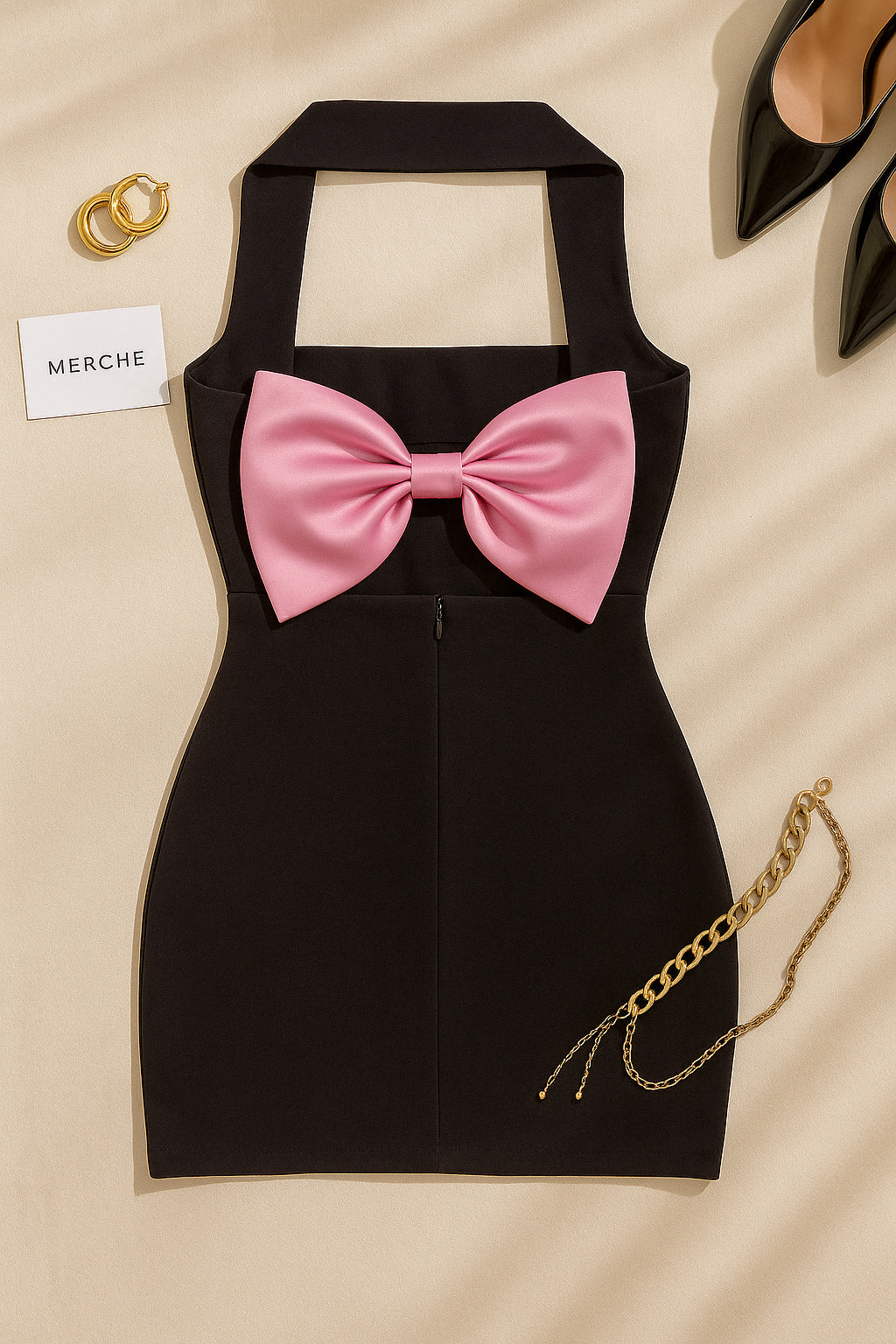 RUNWAY FRAME CHOKER BOW-BACK DRESS