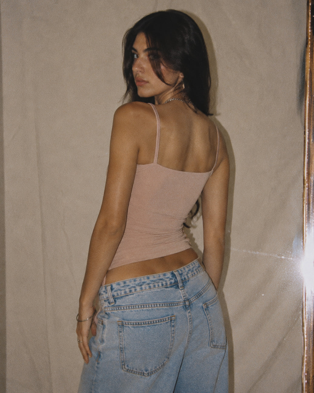 LITTLE MISS NEVER PADDED APRICOT BUTTON DETAIL ASYMMETRICAL CAMI TOP