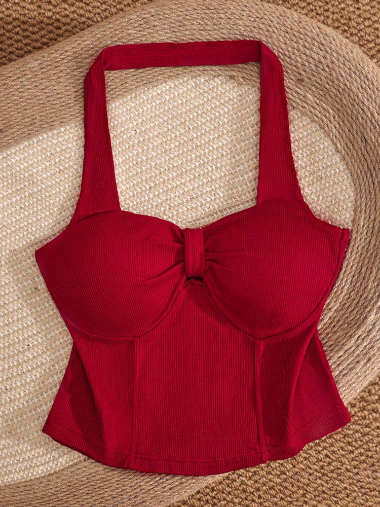 GODDESS ALERT PADDED RED HALTERNECK TOP