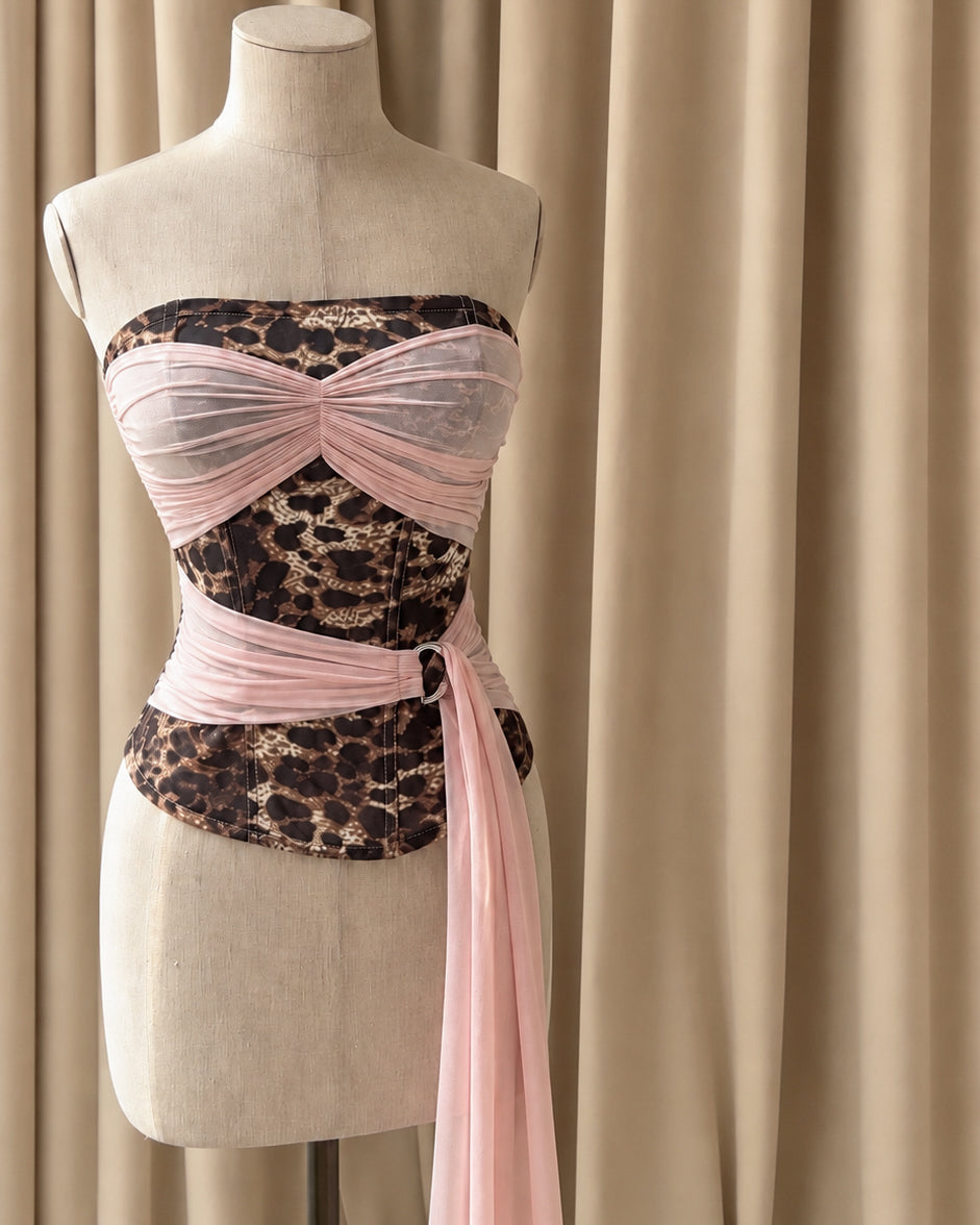FOR THE FANS SASH DETAIL MESH BONING CORSET