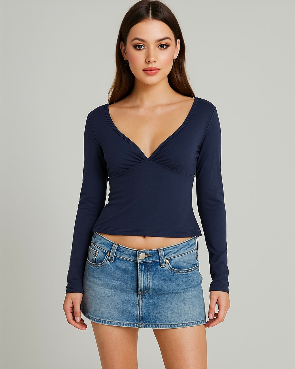BAD LIL THING BOW BACK NAVY TOP