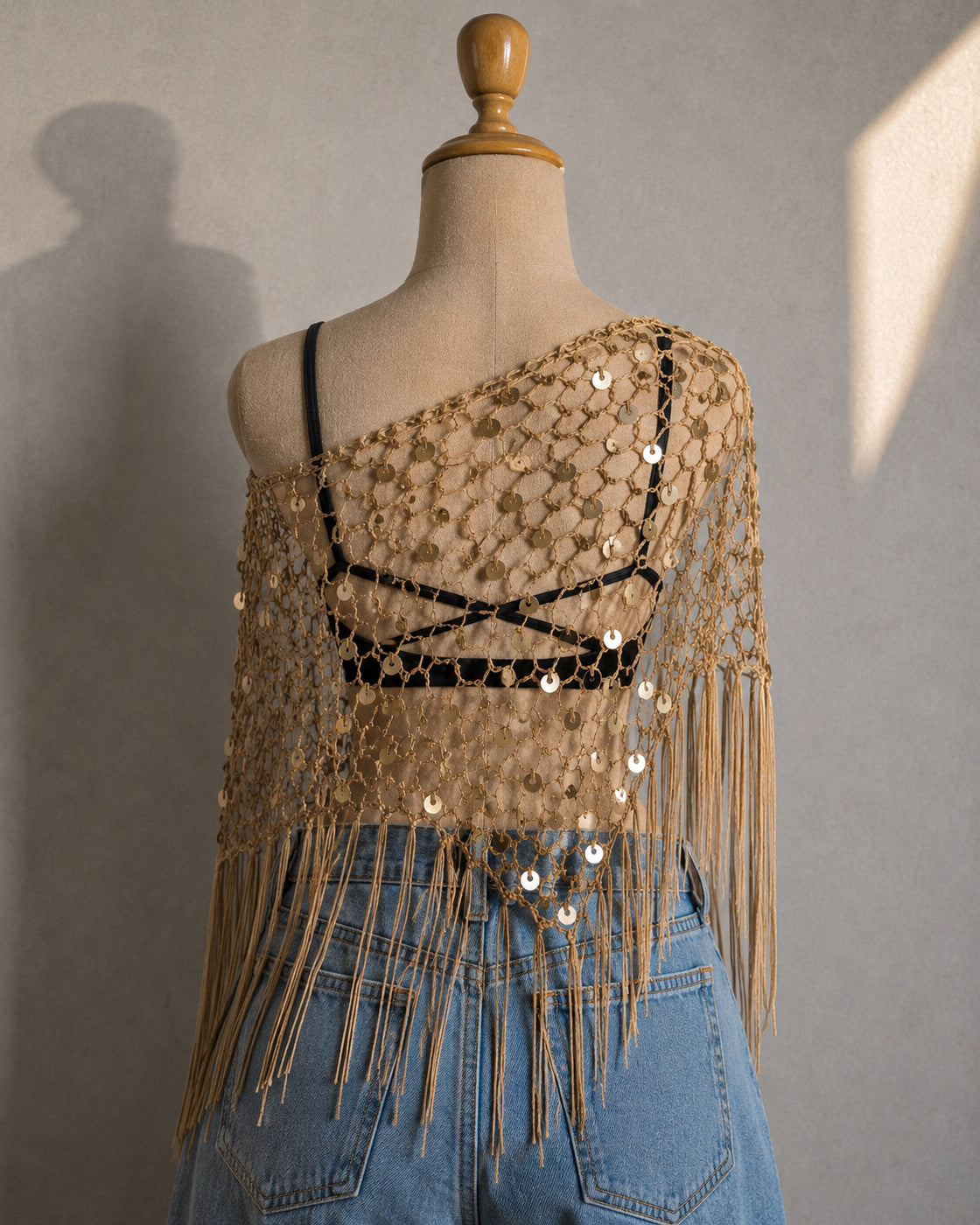 COACHELLA FIT SEQUIN EMBELLISHED KNITTED PONCHO TOPS