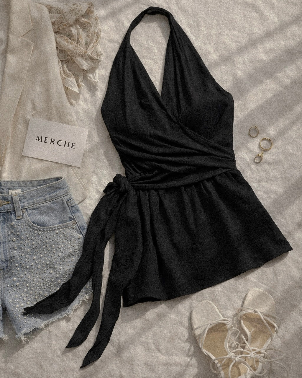 RAVE GIRL BLACK DRAPE HALTERNECK TOP