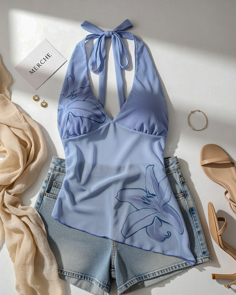 THEN I MET YOU MESH LILAC HALTERNECK TOP