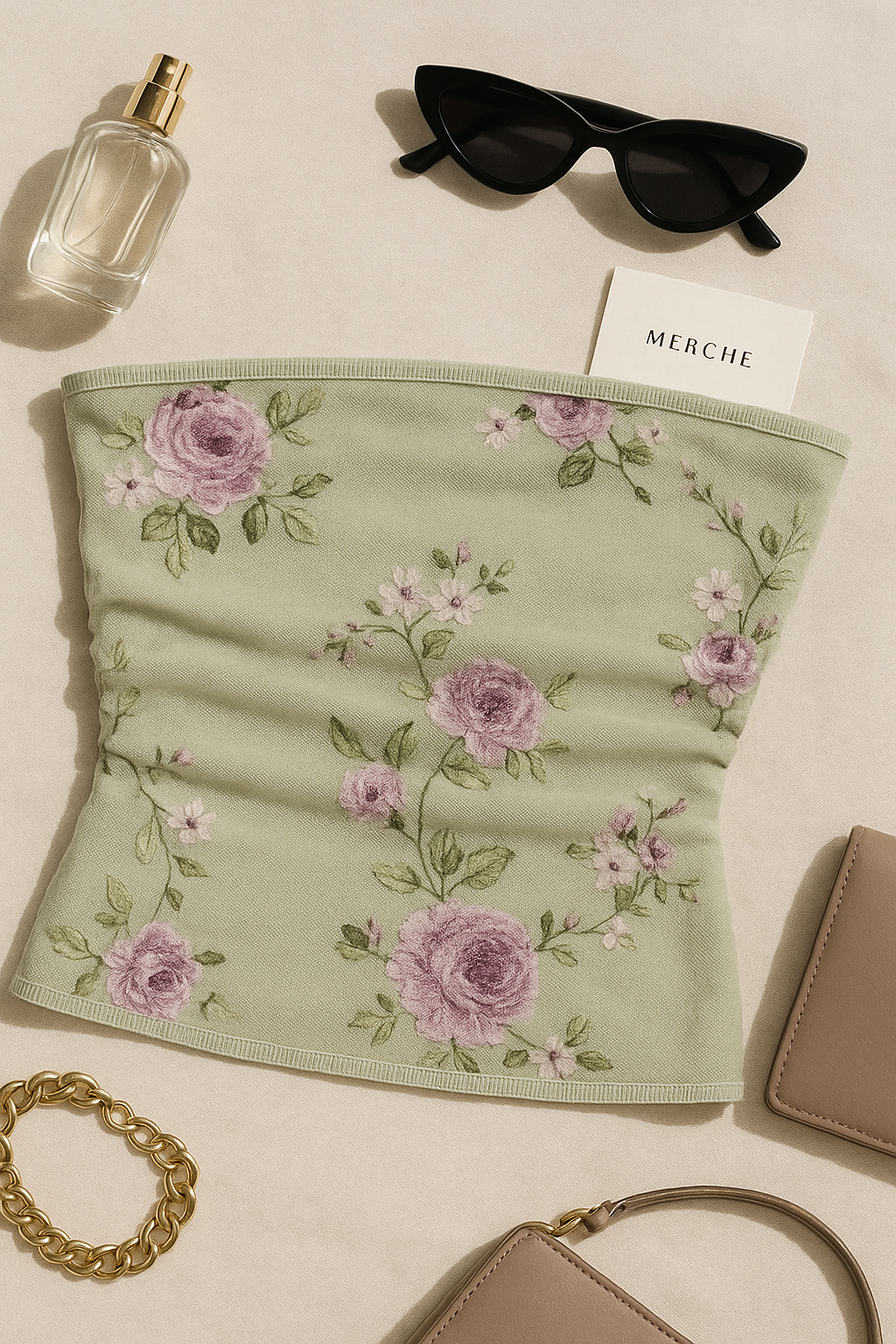 SAGE DROPS FLORAL BANDEAU TOP