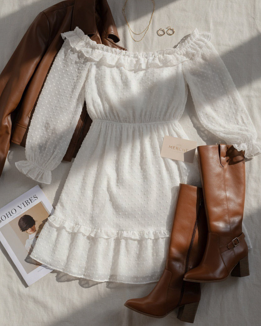 LOCKET OF LOVE WHITE SLASH NECK DRESS