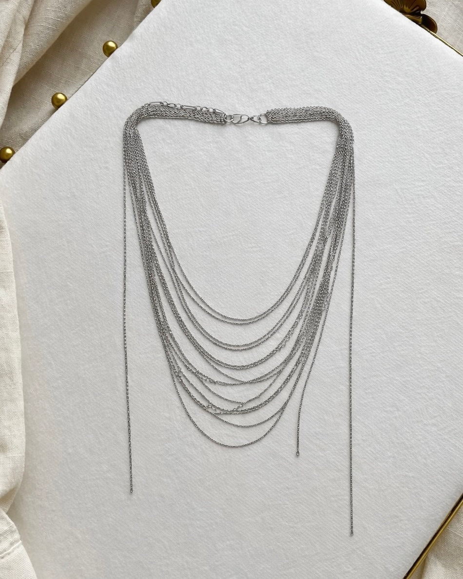 PLAY WITH FIRE LAYERED SILVER CHAIN NECKLACE