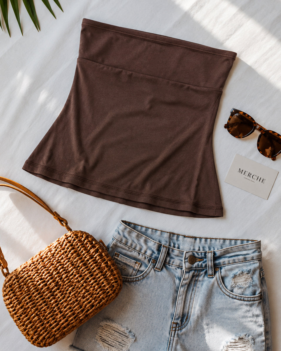BEACH BABE EMBROIDERED TWISTED STRAPLESS TUBE TOP