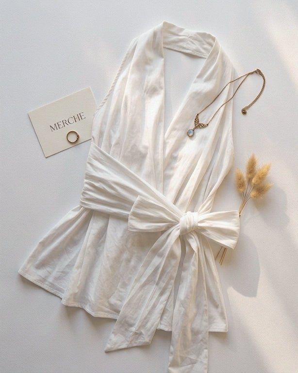 RAVE GIRL WHITE DRAPE HALTERNECK TOP