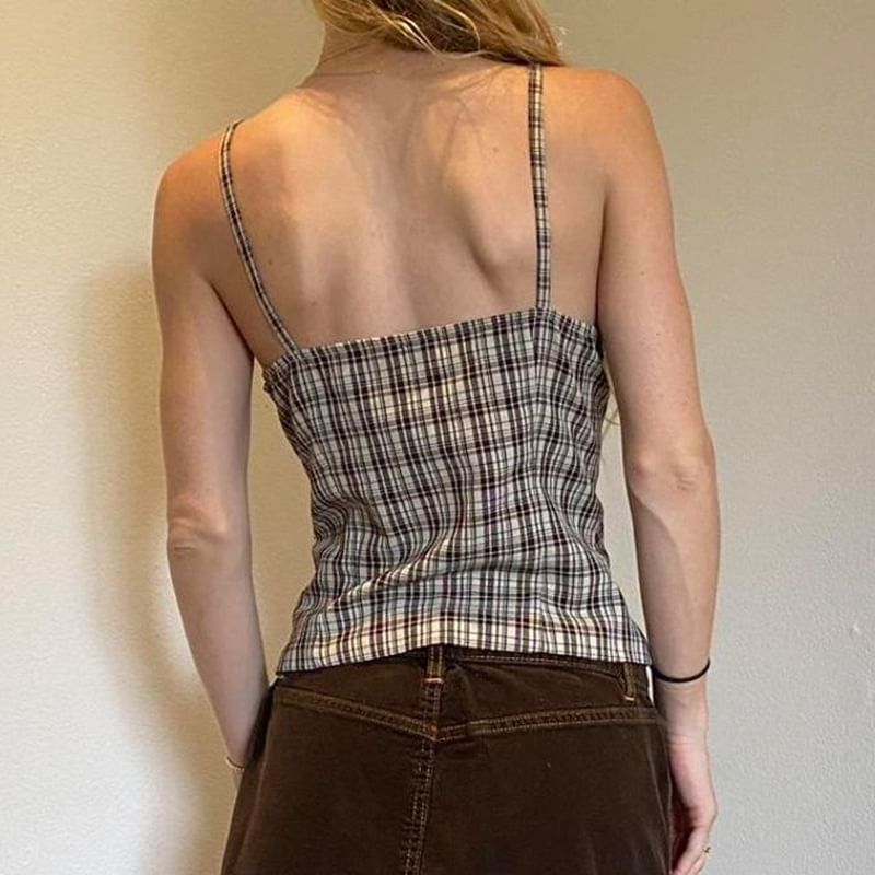 MUTUAL FEELING CHECKS CUT-OUT CAMI TOP