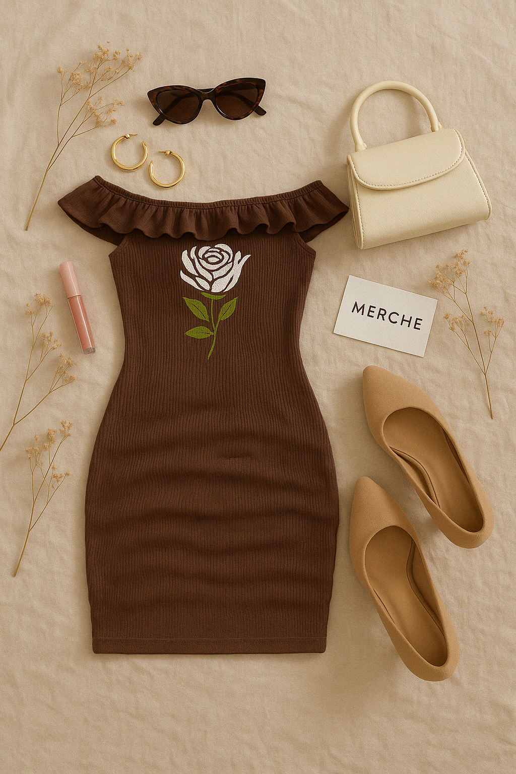 FILM SET BROWN EMBROIDERED DRESS
