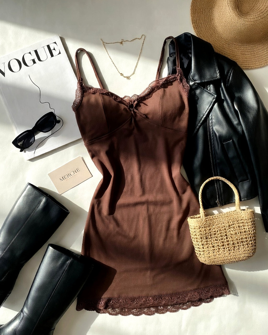 MONACO TIMES PADDED CHOCOLATE LACEY MINI DRESS